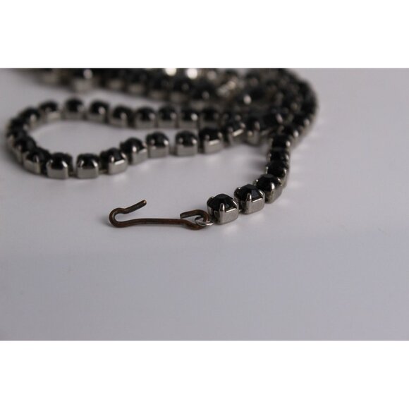 Weiss Rhinestone Necklace, Vintage Black Marquise Fringe, Signed Choker Evening - Picture 9 of 15